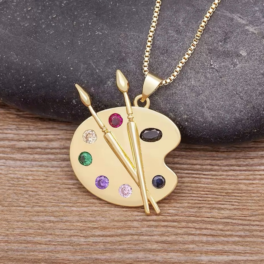 Painting Plate Pendant Art Necklace Gift For Artist 17”+1”